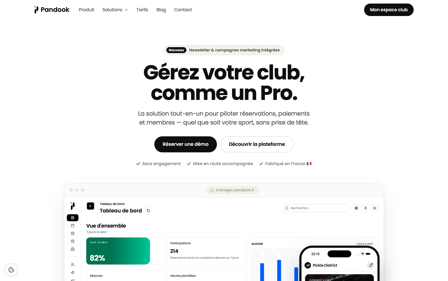 Pandook - mockup du site manager